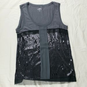 Ann Taylor Loft Black Grey Sequin Mesh Tank Top M